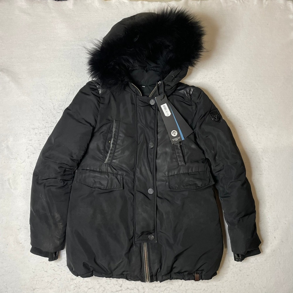 Rudsak The Super Puff Down Parka Jacket Black Fur Hood‎ Size XS 84577
